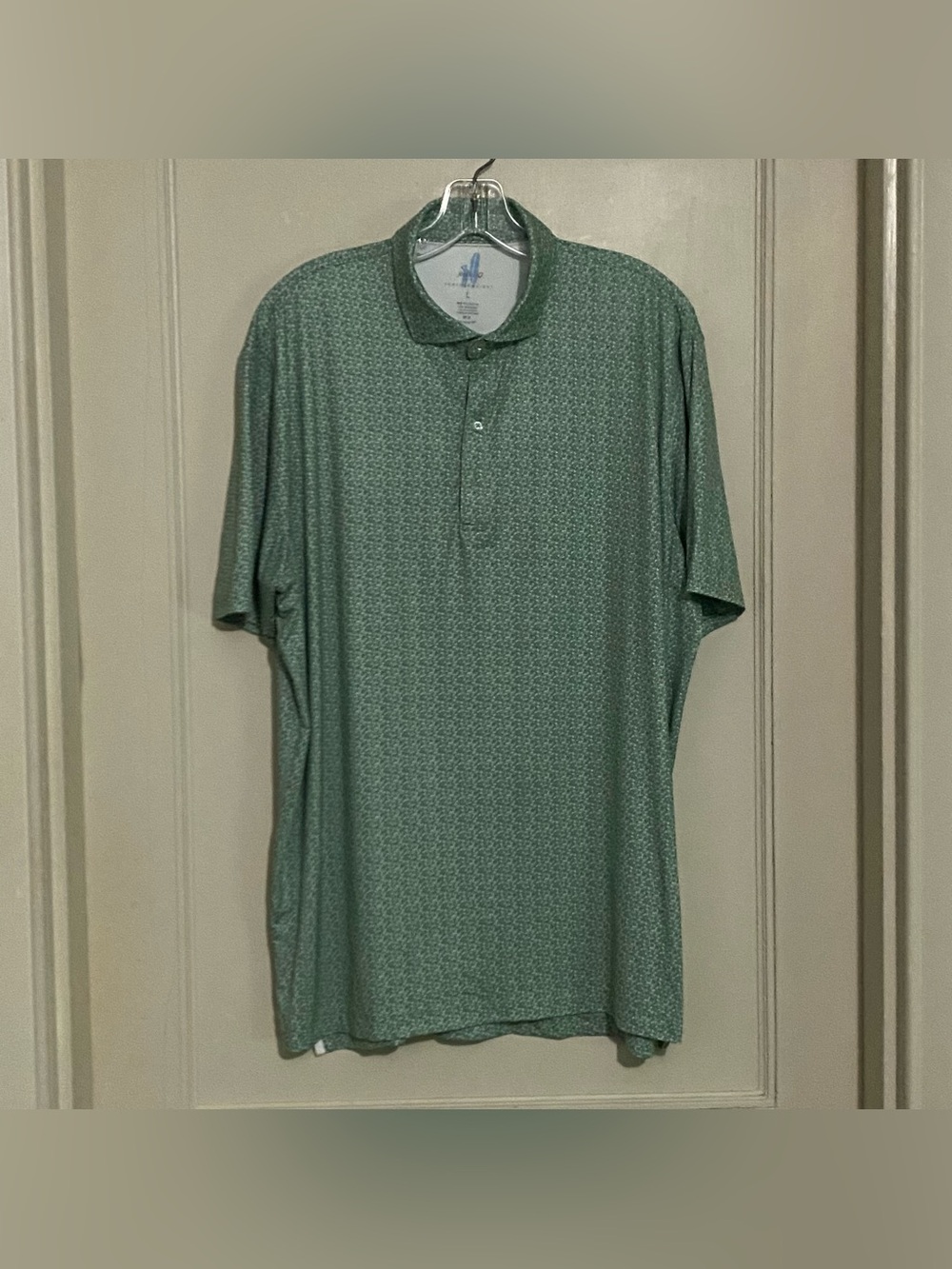 Johnnie-O Featherweight Polo Shirt Mens Large Green Clover Print Golf UPF 50